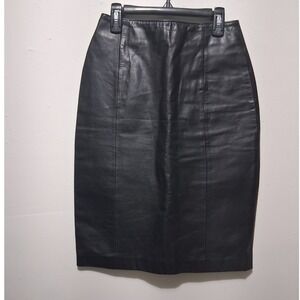 VTG. Wilsons Leather Pencil Skirt Black Size S Knee Length Back Zip Professional